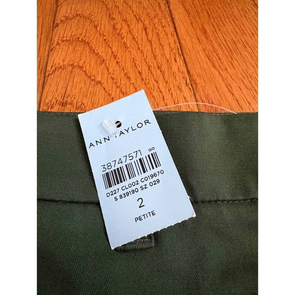 Ann Taylor Curvy Ankle Pants Forest Green 2P Petite Stretch Cotton 38747571 $115